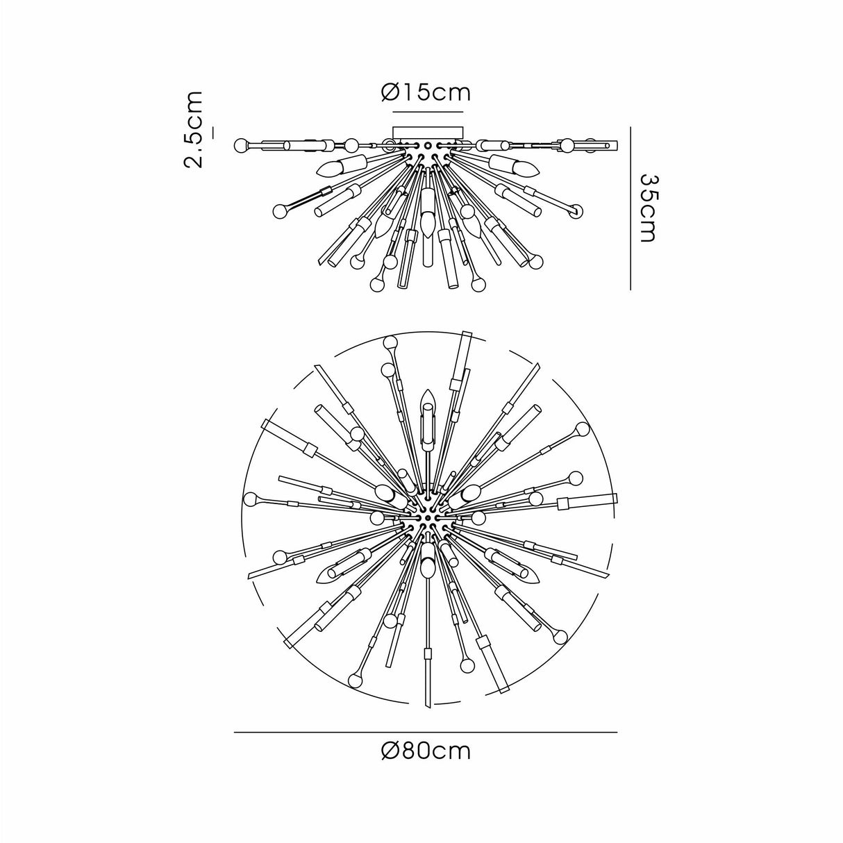 Noon 6 Light Glass Semi-Flush Ceiling Light - Antique Gold