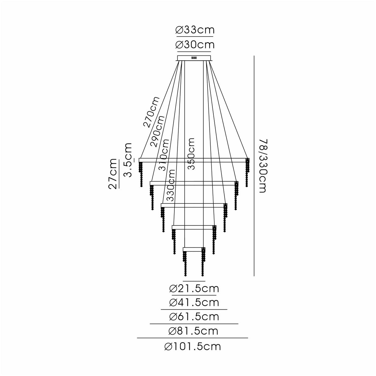 Bano 101.5cm Round 5 Tier Dimmable LED Crystal Chandelier - Chrome