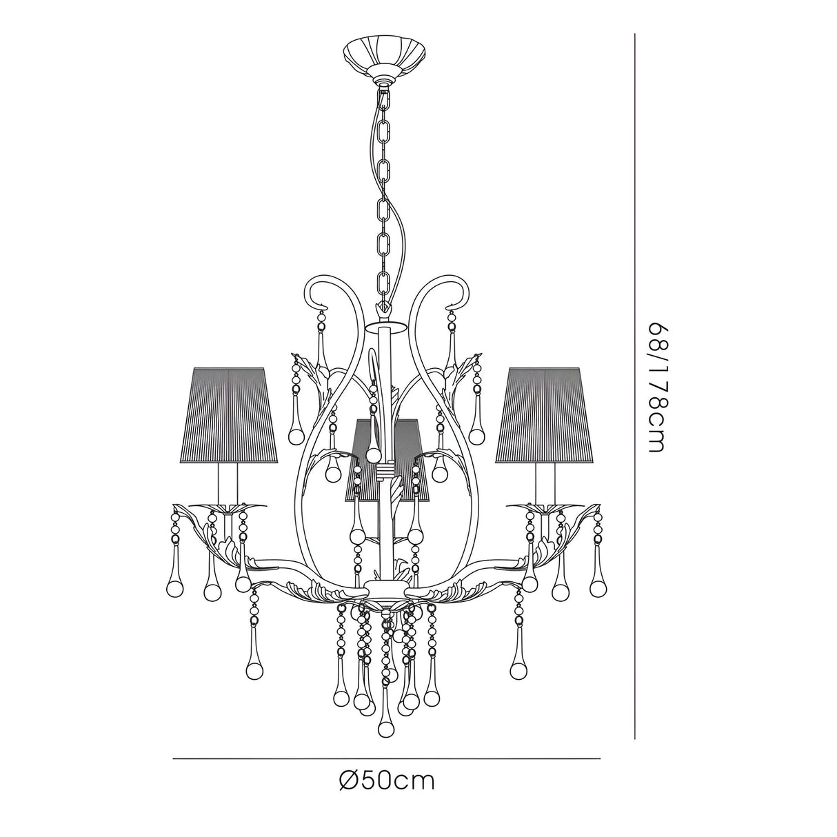 Flur 50cm Round 3 Light Chandelier - Black