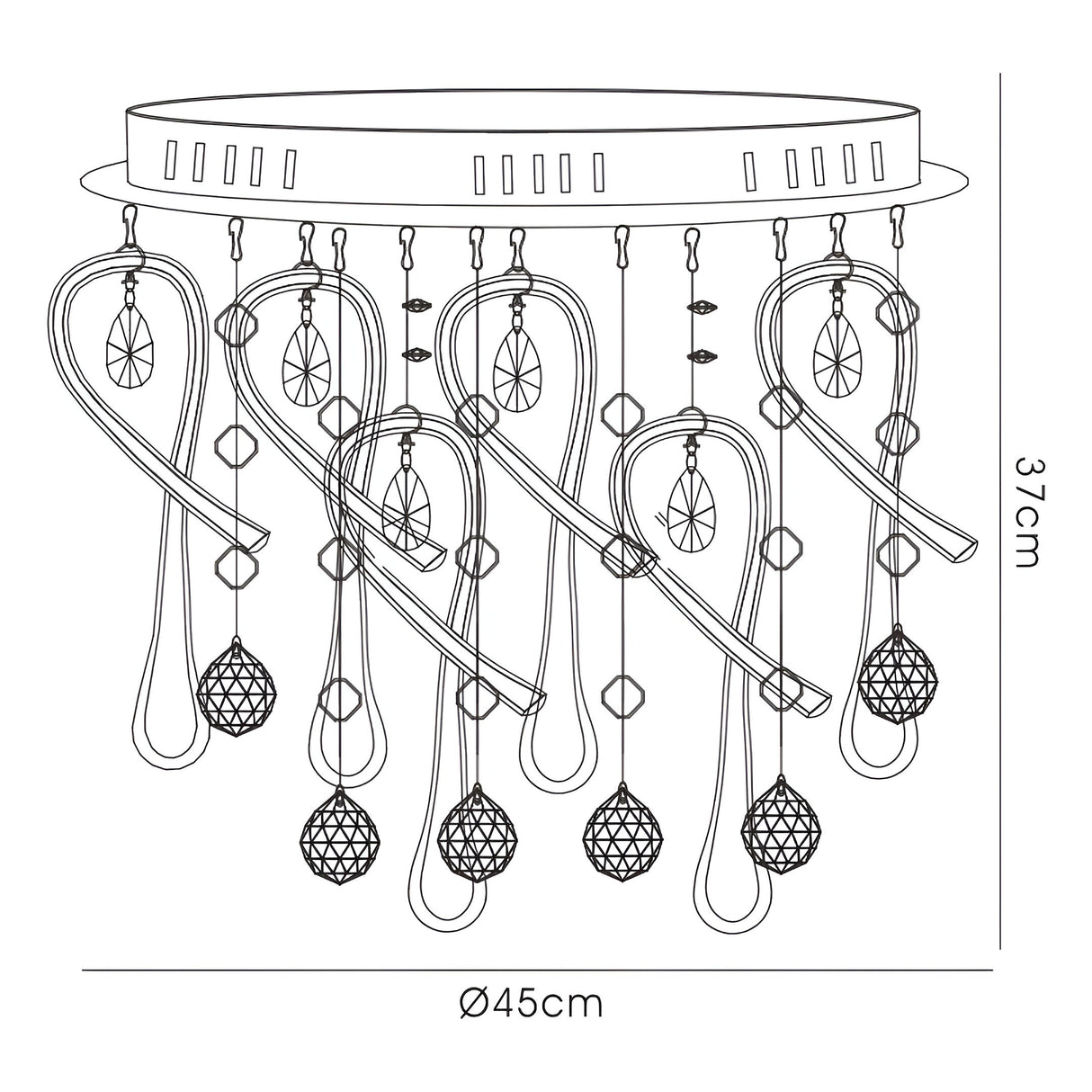 Class 10 Light Glass Crystal Flush Ceiling Light - Polished Chrome