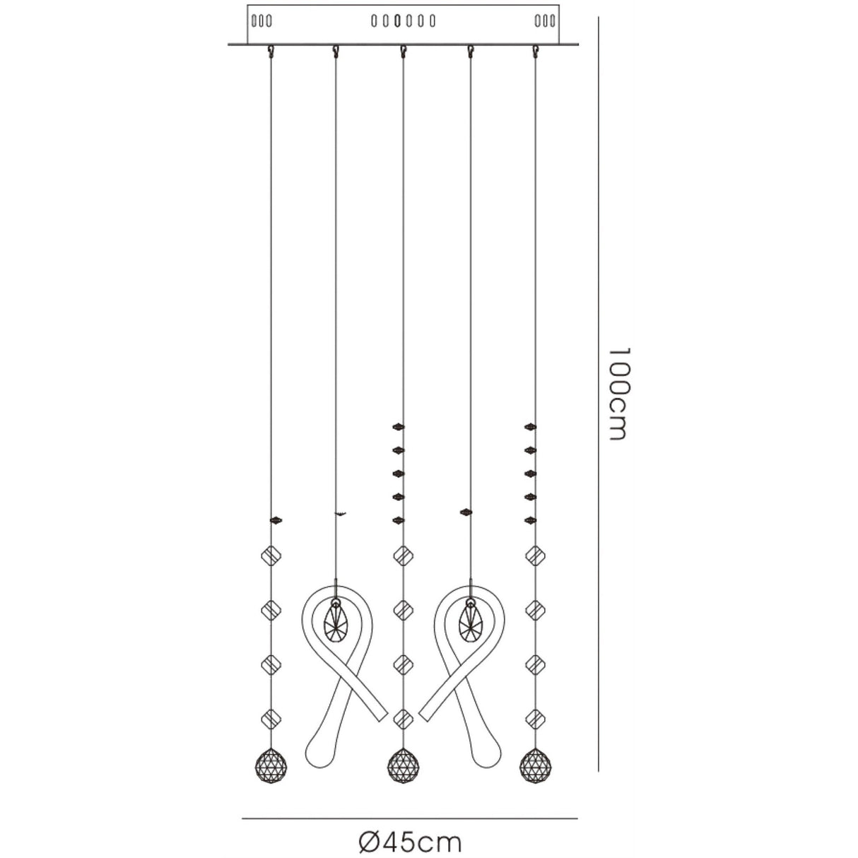 Class 10 Light Round Glass & Crystal Cluster Pendant Light - Chrome & Black