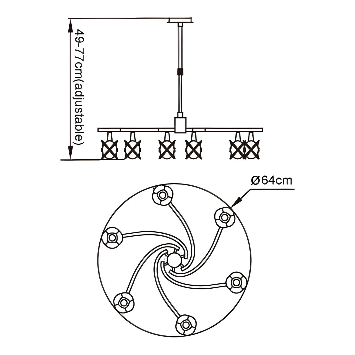 Rosa 64cm Telescopic 6 Light Chandelier/Semi-Flush Ceiling Light - Antique Brass