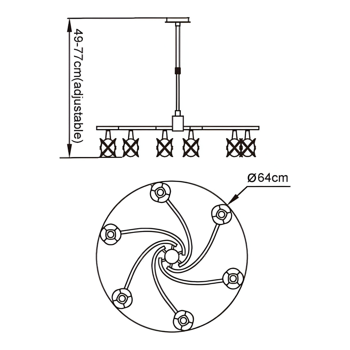 Rosa 64cm Telescopic 6 Light Chandelier/Semi-Flush Ceiling Light - Satin Nickel