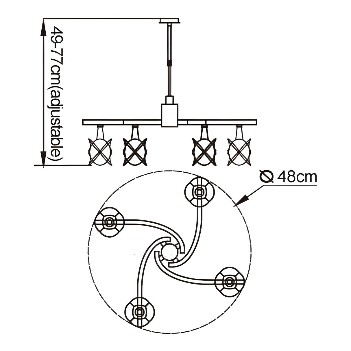 Rosa 48cm Telescopic 4 Light Chandelier/Semi-Flush Ceiling Light - Antique Brass
