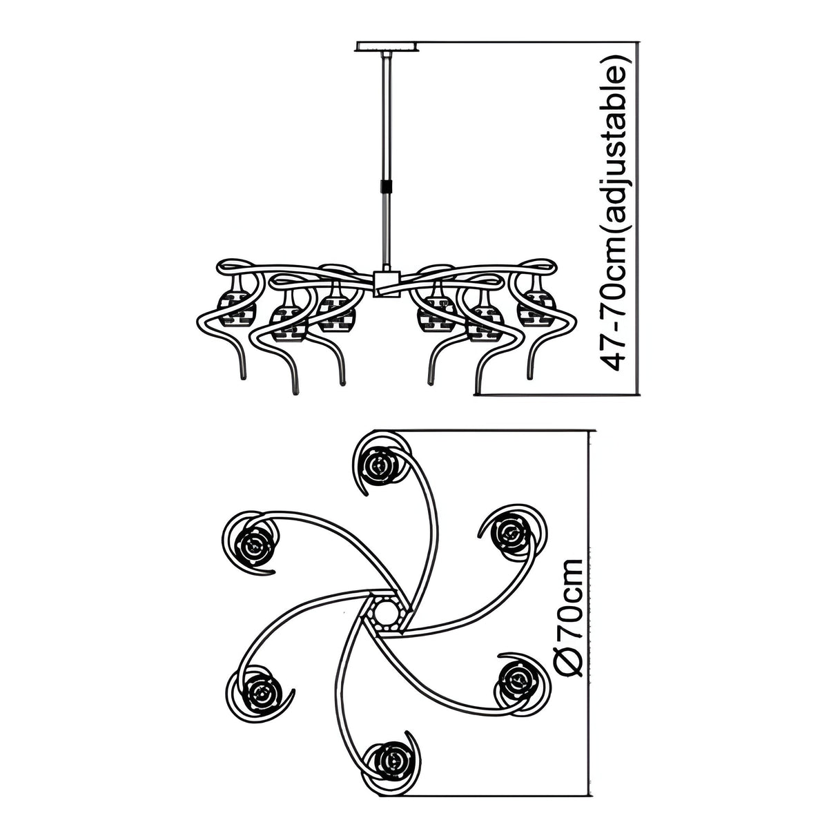 Dali 70cm Telescopic 6 Light Chandelier/Semi-Flush - Polished Brass