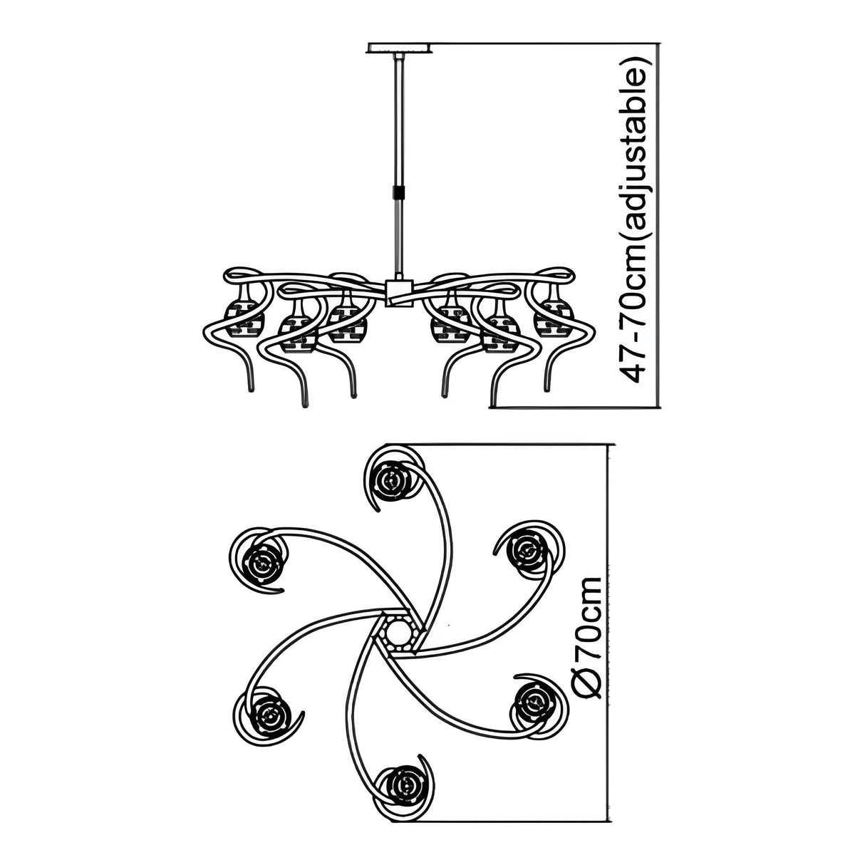 Dali 70cm Telescopic 6 Light Chandelier/Semi-Flush - Polished Chrome