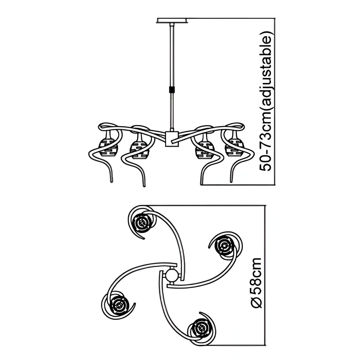 Dali 58cm Telescopic 4 Light Chandelier/Semi-Flush - Polished Chrome