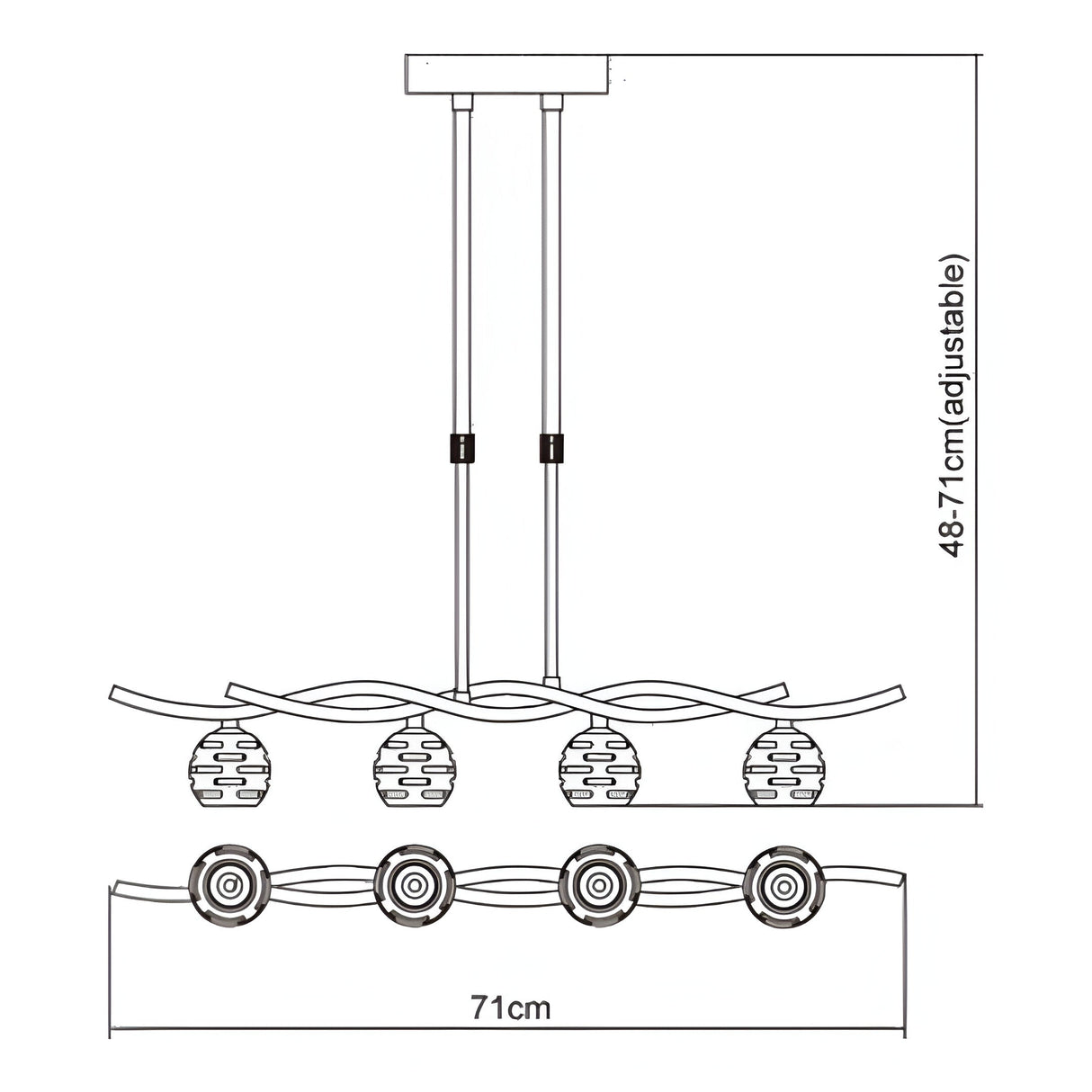 Dali Telescopic 4 Light Suspension Light/Semi-Flush - Polished Brass