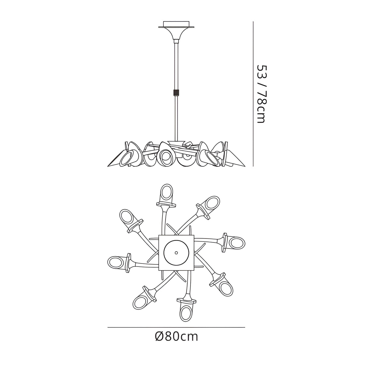 Flavia 80cm Telescopic 8 Light Chandelier - Antique Brass