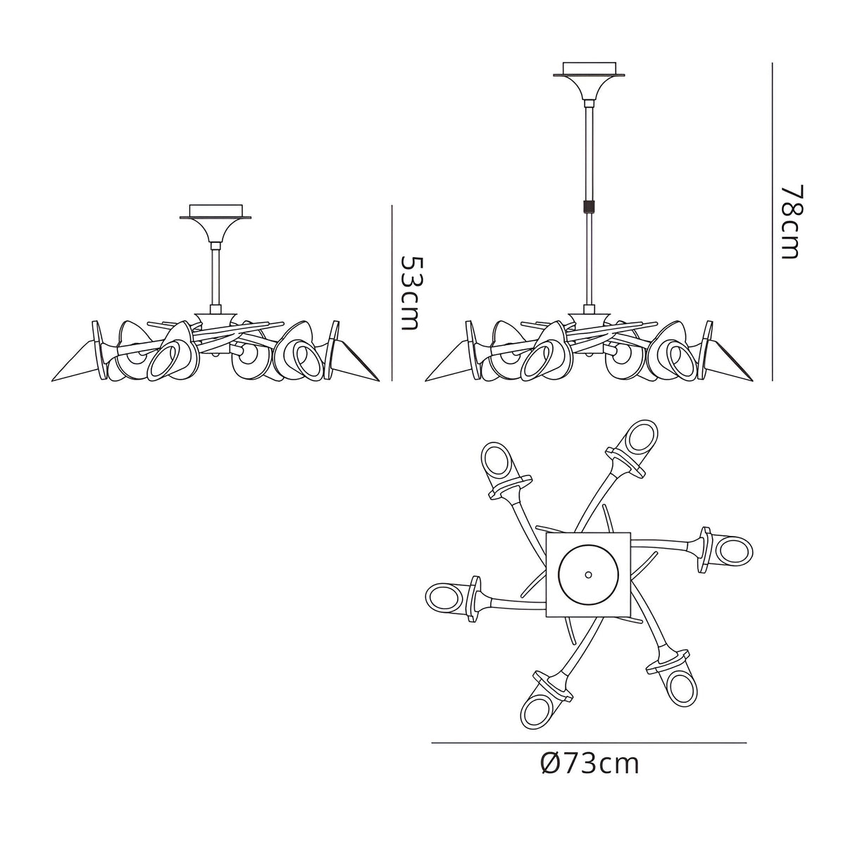 Flavia 73cm Telescopic 6 Light Chandelier/Semi-Flush Ceiling Light - Polished Chrome