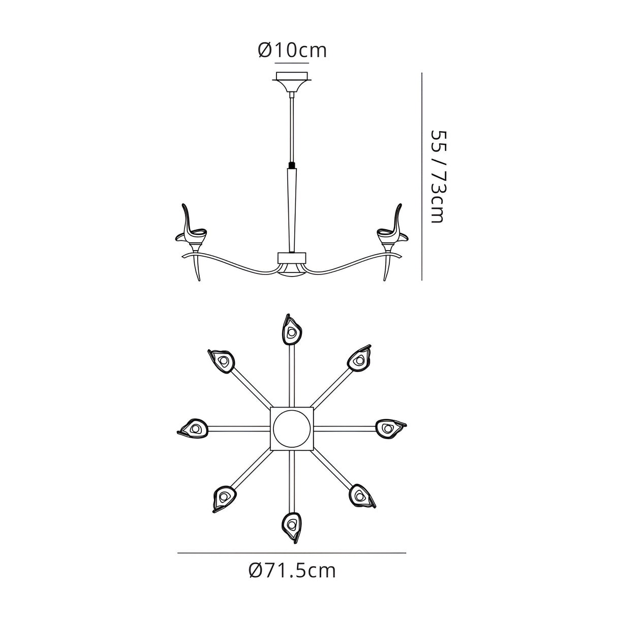 Viena 71.5cm Telescopic Round 8 Light Chandelier - Polished Brass