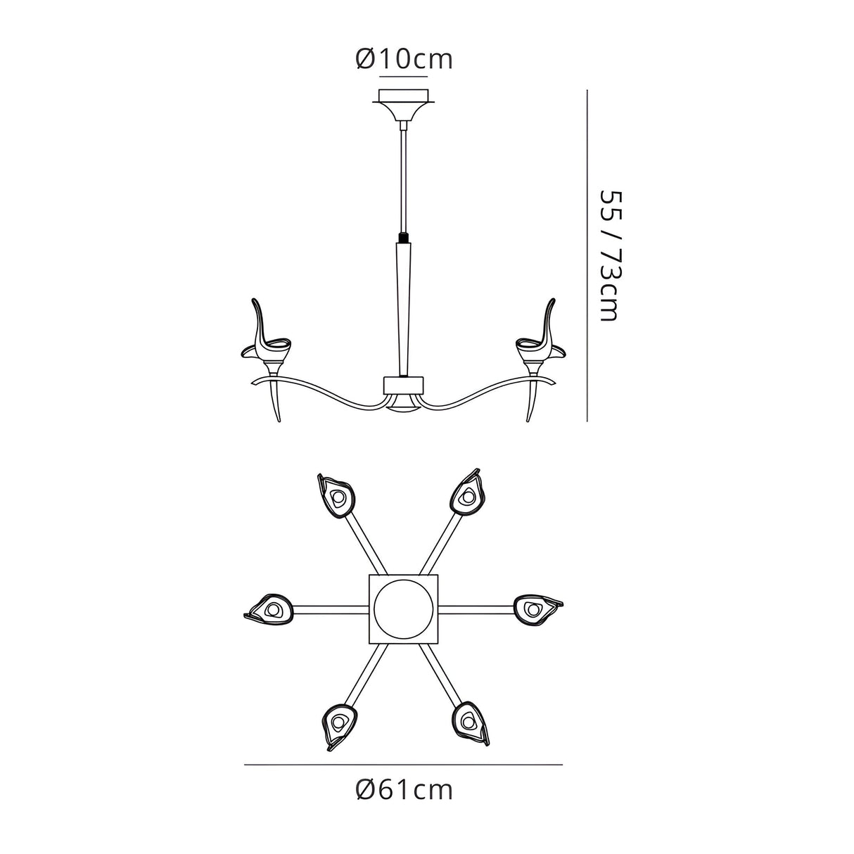 Viena 61cm Telescopic Round 6 Light Chandelier - Polished Brass