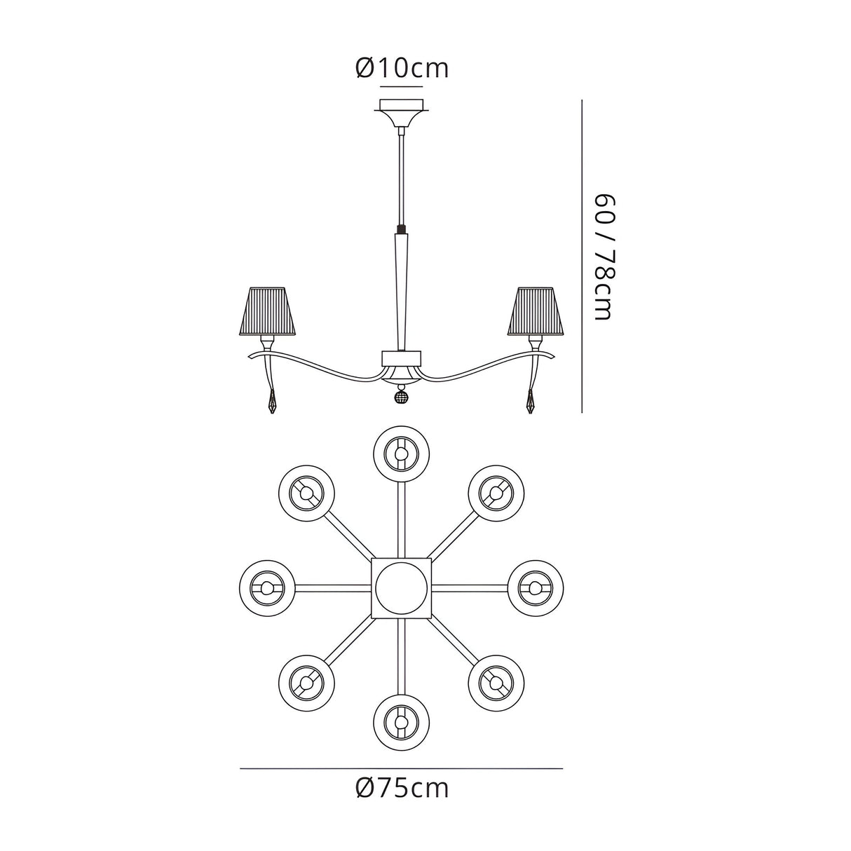 Siena 75cm 8 Light Amber Crystal Chandelier - Brass With Amber Shades