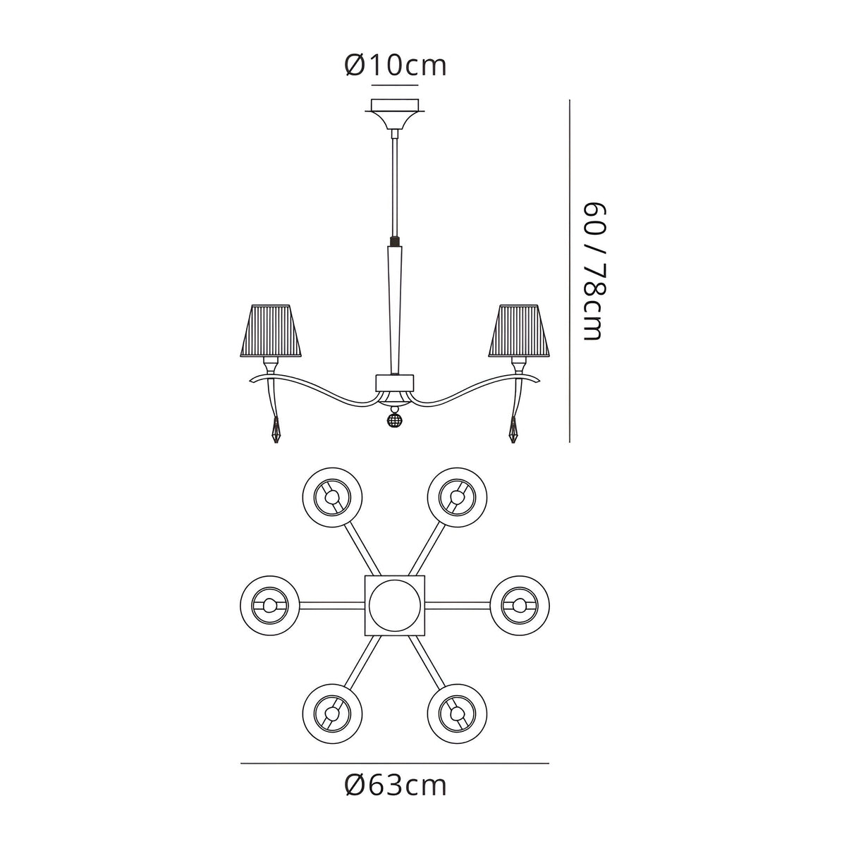 Siena 63cm 6 Light Black Crystal Chandelier - Chrome With Black Shades