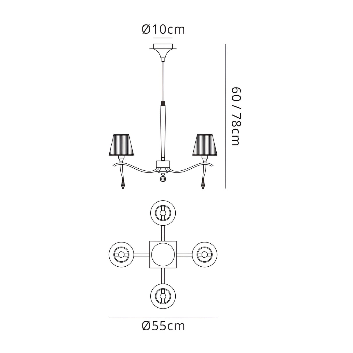 Siena 55cm 4 Light Chrome Crystal Chandelier - Brass With Amber Shades