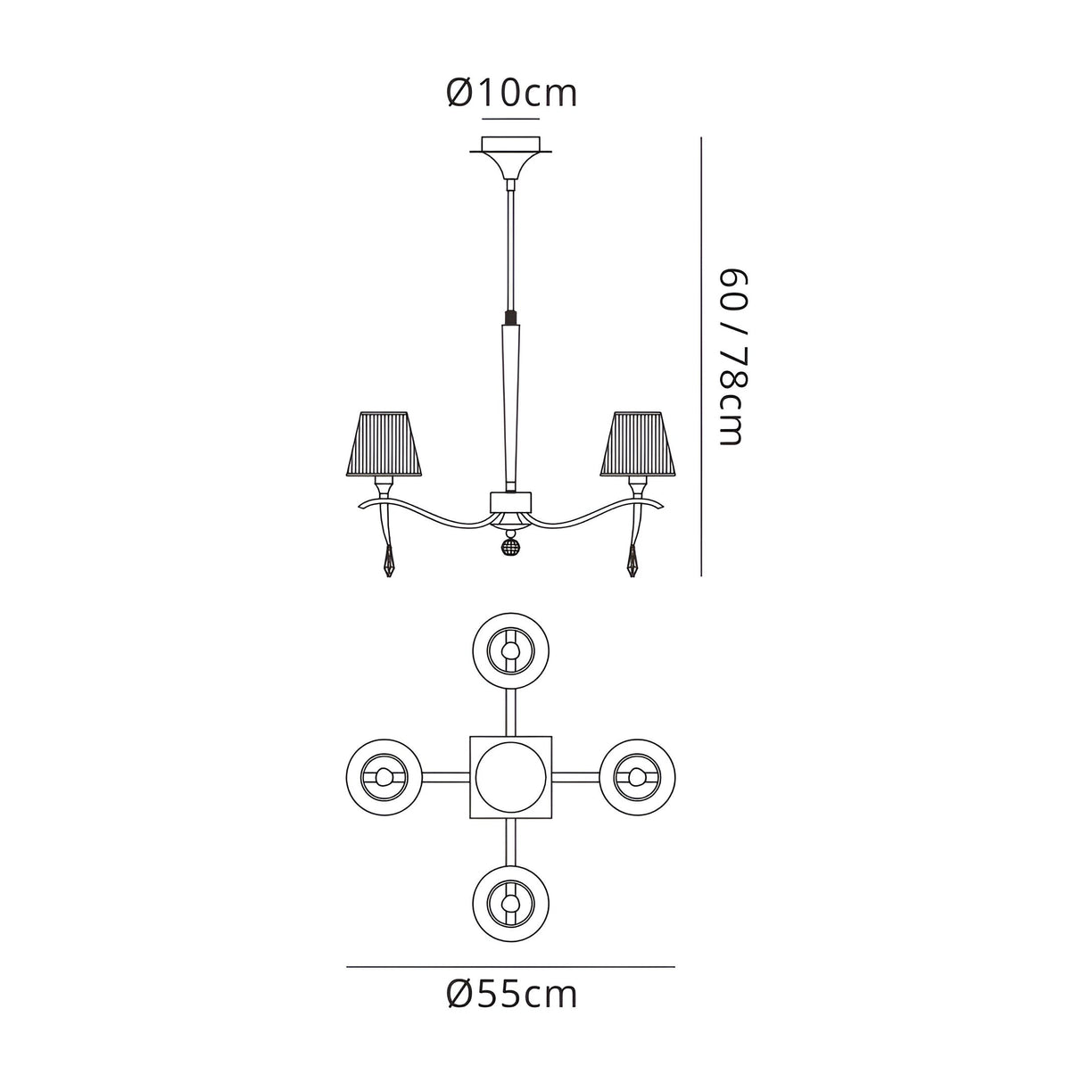 Siena 55cm 4 Light Black Crystal Chandelier - Chrome With Black Shades