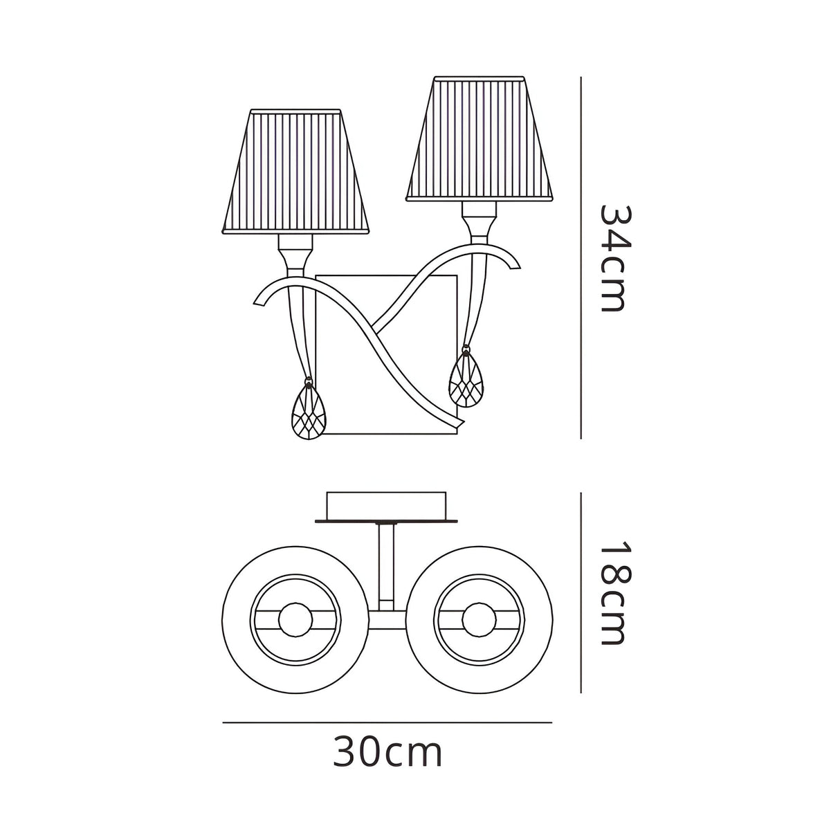 Siena 2 Light Crystal Wall Light With Switch - Brass With Amber Shades