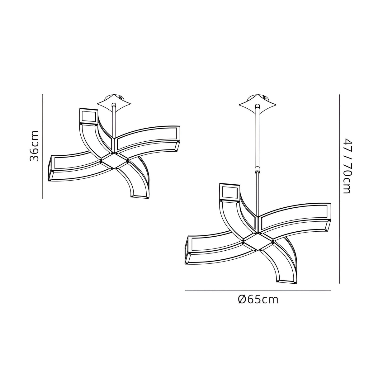 Duna 65cm 4 Light Curved Suspension Light - Polished Chrome & White