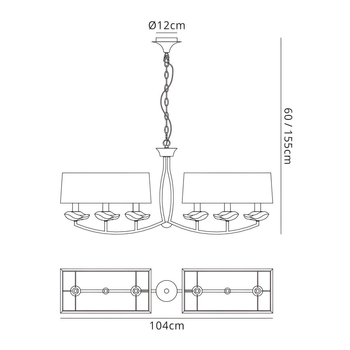 Akira 6 Light 2 Arm Crystal Chandelier - Chrome With Cream Shades