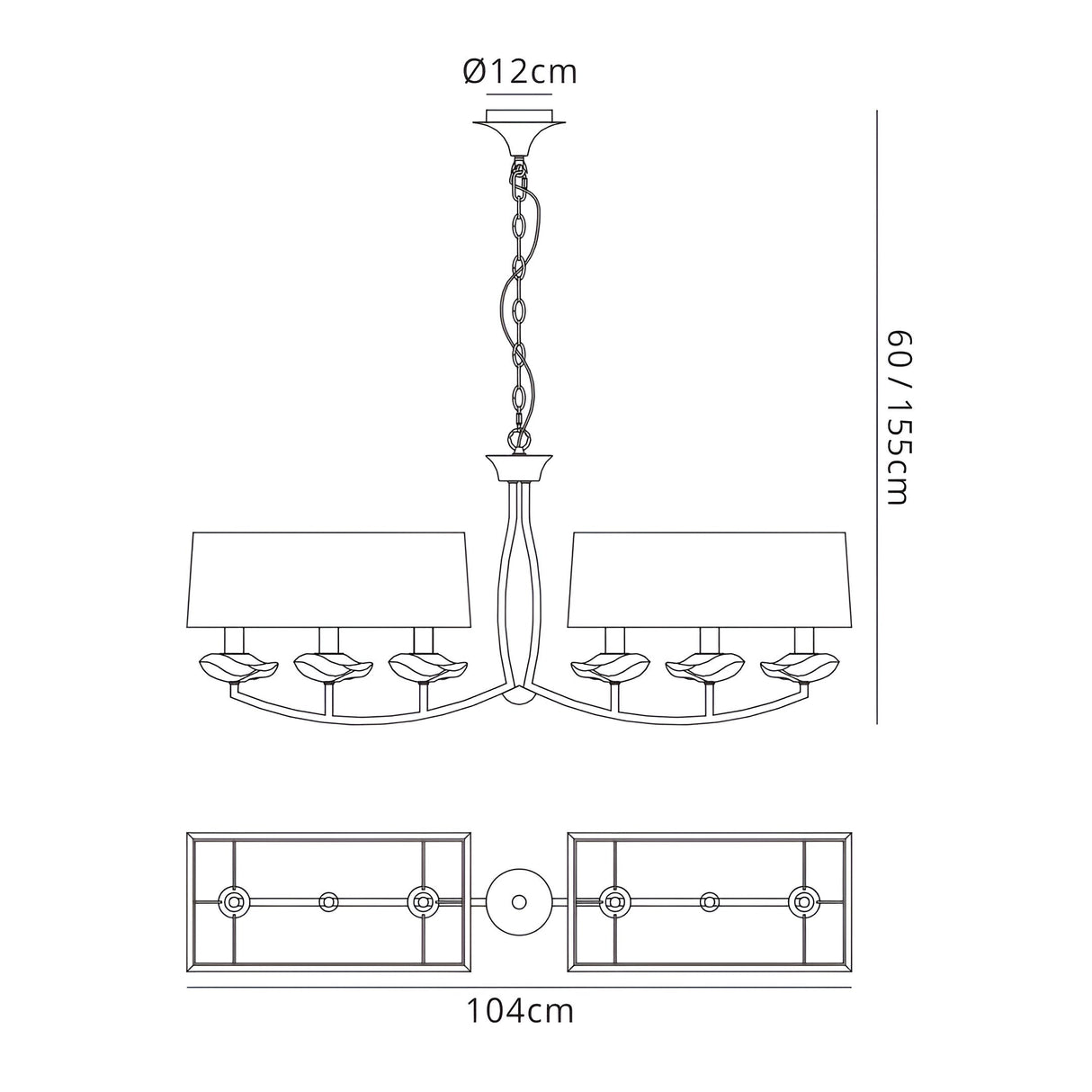 Akira 6 Light 2 Arm Crystal Chandelier - Chrome With Black Shades