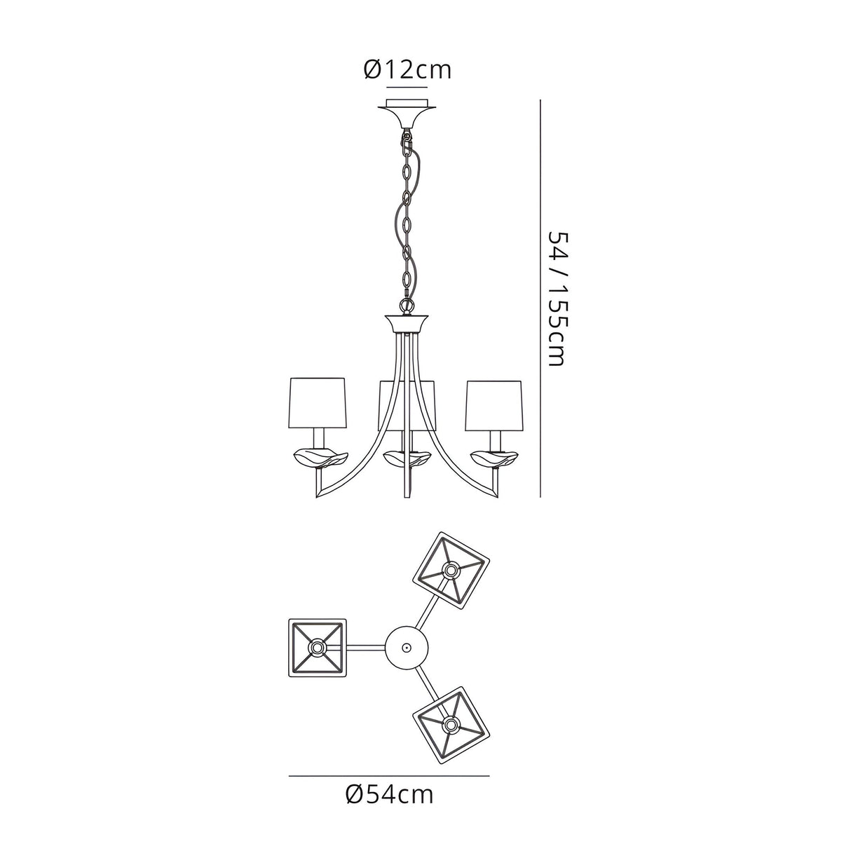 Akira 54cm 3 Light Crystal Chandelier - Brass With Black Shades
