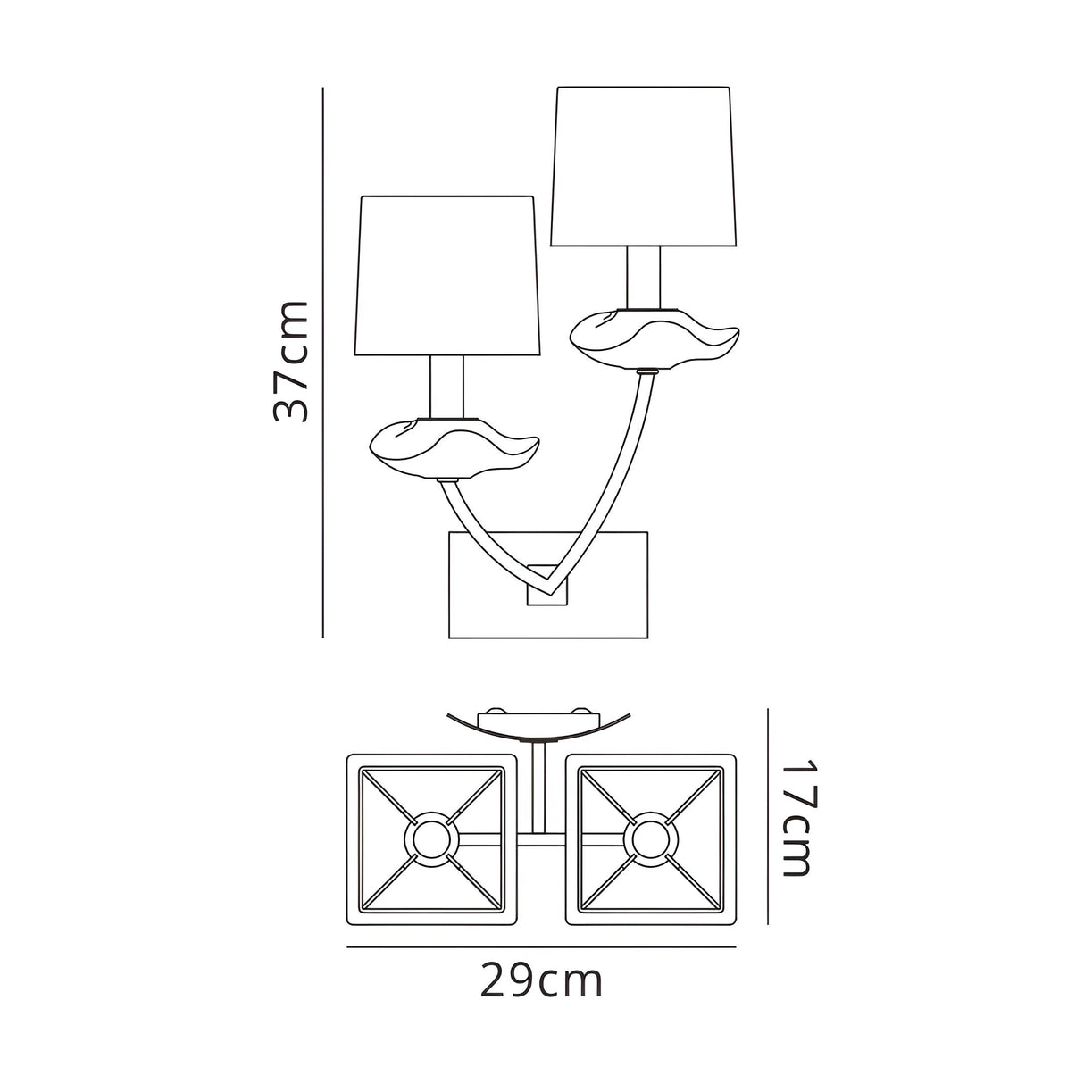 Akira 2 Light Wall Lamp - Brass With Cream Shades