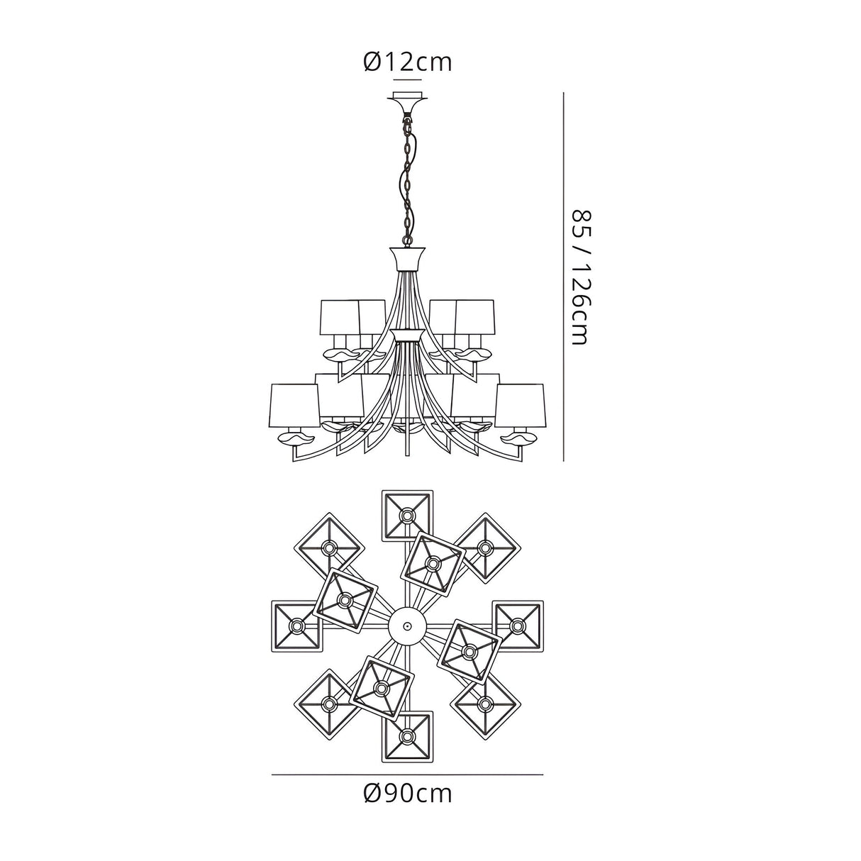 Akira 90cm 2 Tier 12 Light Crystal Chandelier - Chrome With Black Shades