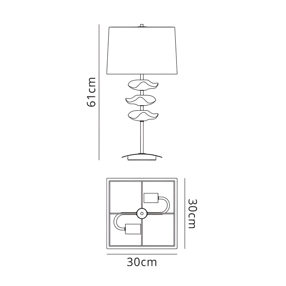 Akira 2 Light Table Lamp - Brass With Cream Shade