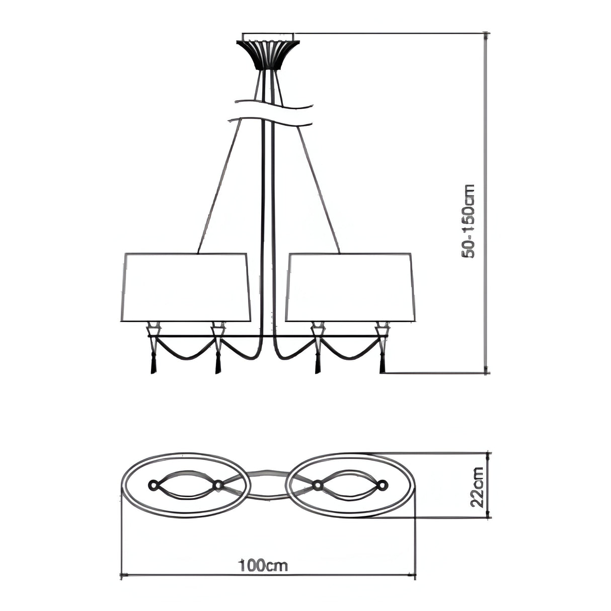 Lucca 2 Arm 4 Light Crystal Chandelier - Chrome With White Shades