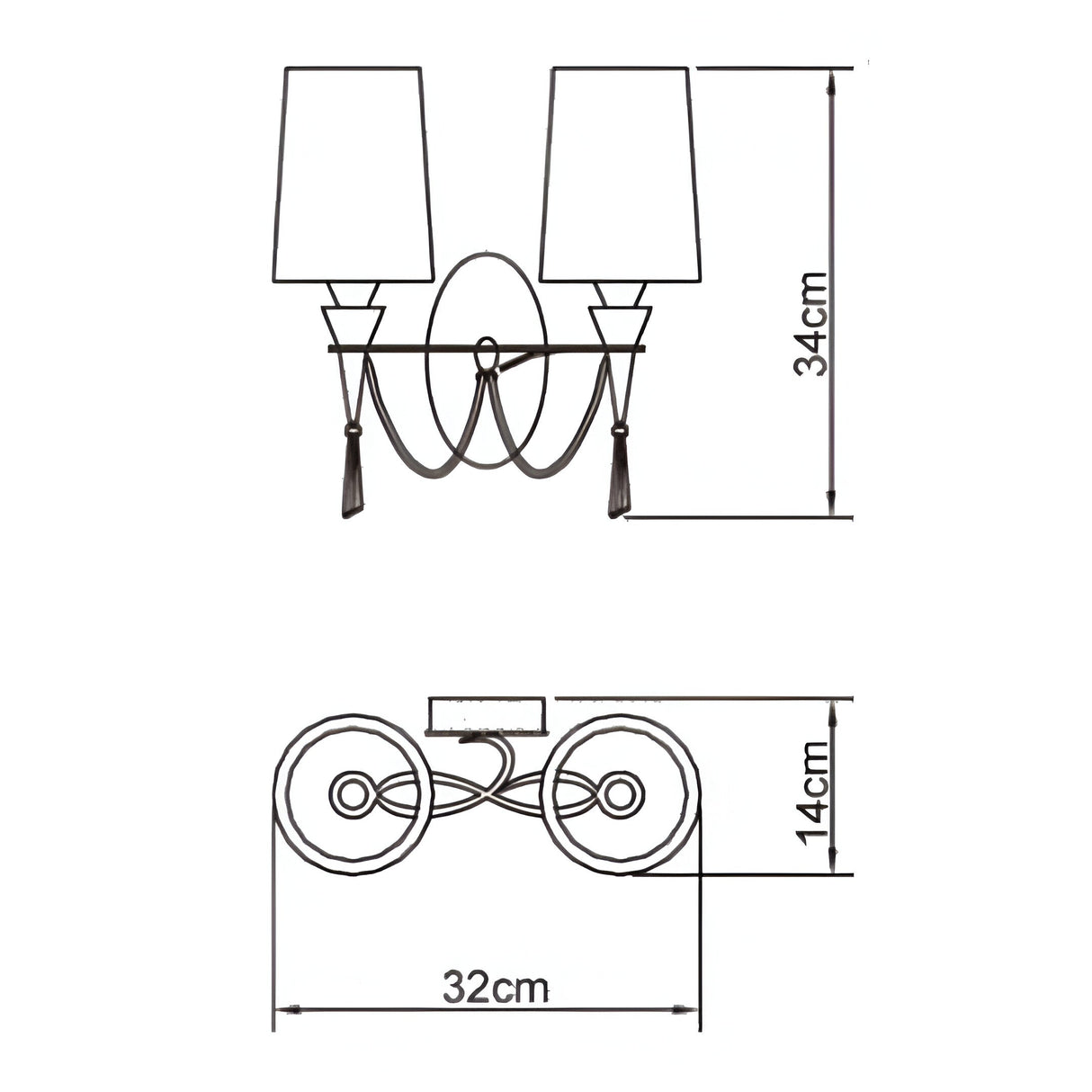 Lucca 2 Light Crystal Wall Light With Switch - Chrome With White Shades