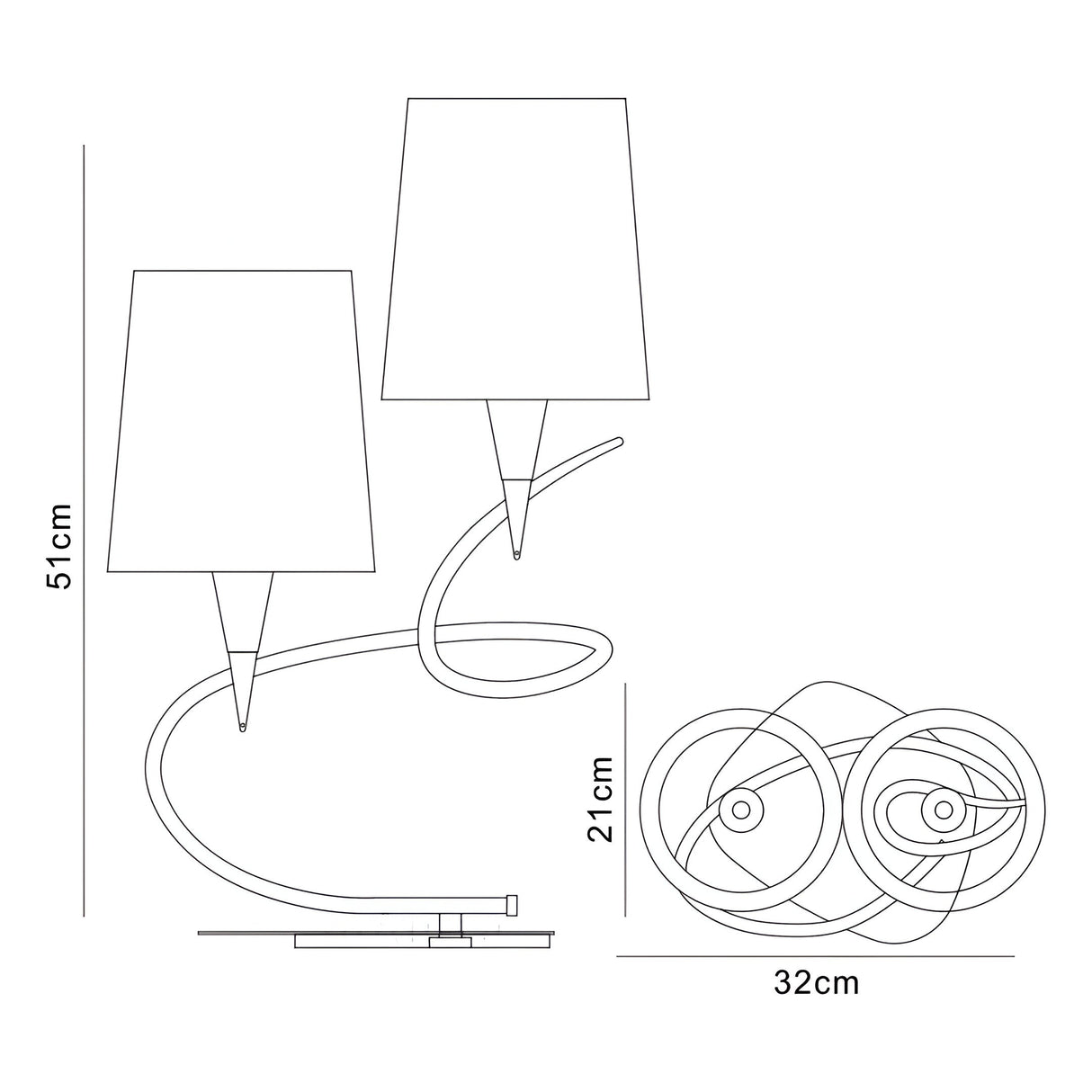 Mara 2 Light Table Lamp - Brass With Ivory White Shades