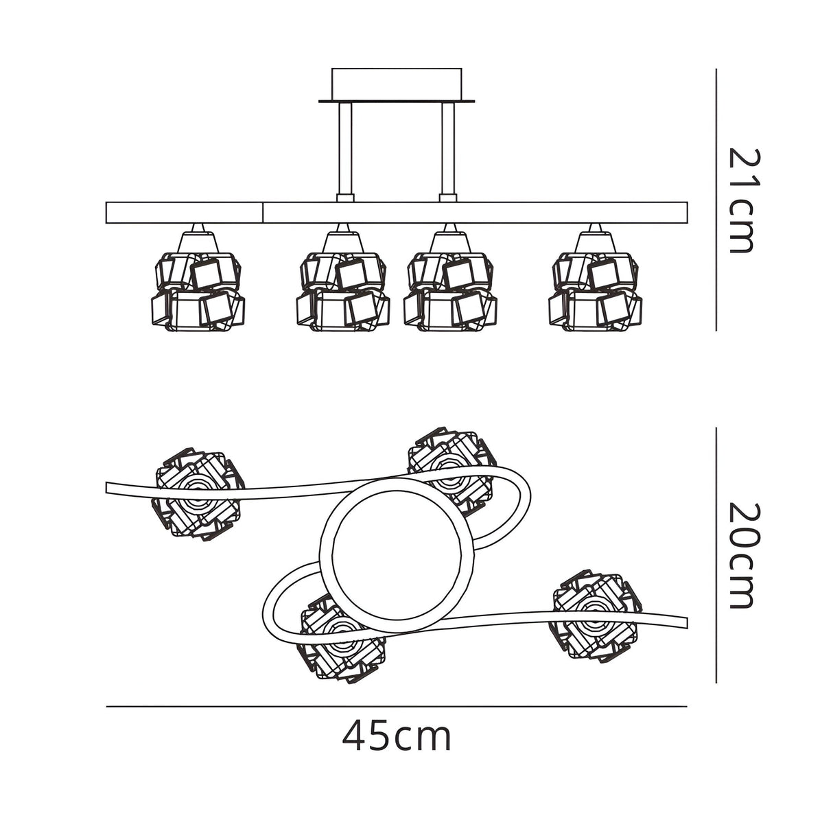 Ice Square 4 Light Semi-Flush Ceiling Light - Antique Brass