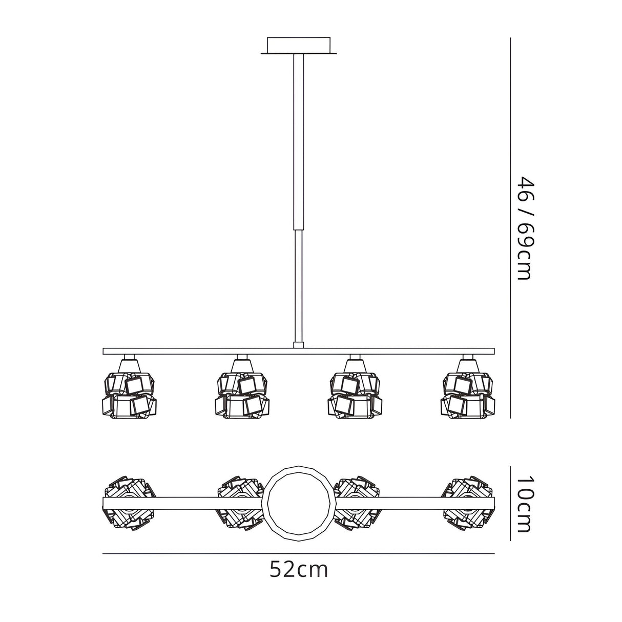 Ice Linear 4 Light Linear Suspension Light - Antique Brass
