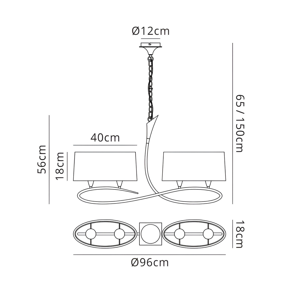 Lua Linear 2 Arm 4 Light Chandelier - Ash Grey With Ash Grey Shades