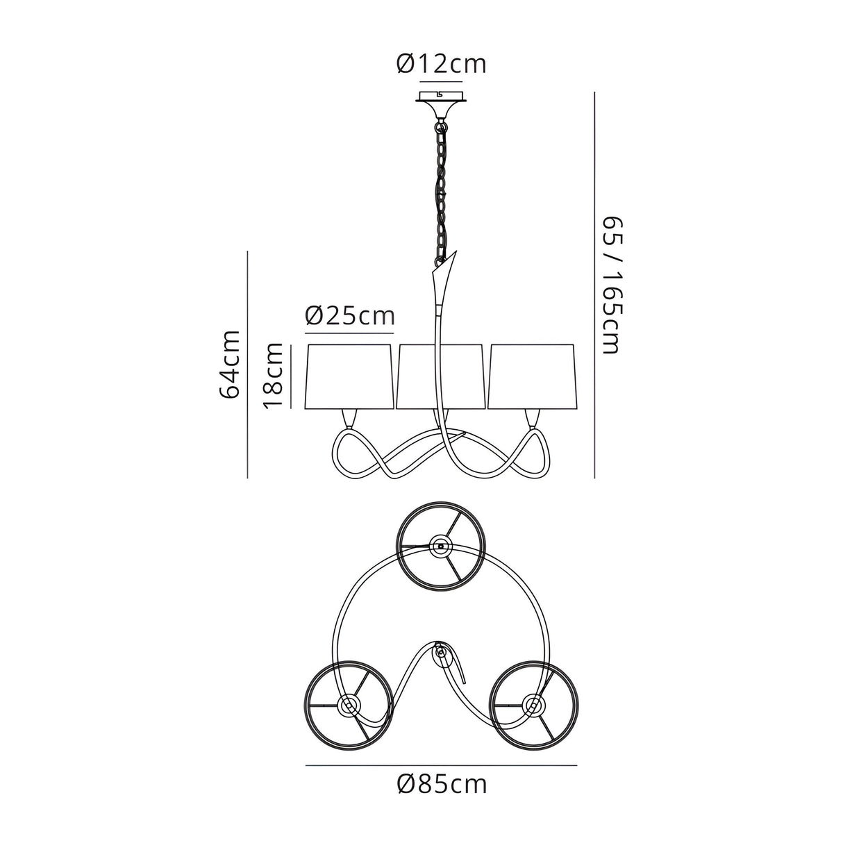 Lua 3 Arm 3 Light Chandelier - Ash Grey With Ash Grey Shades