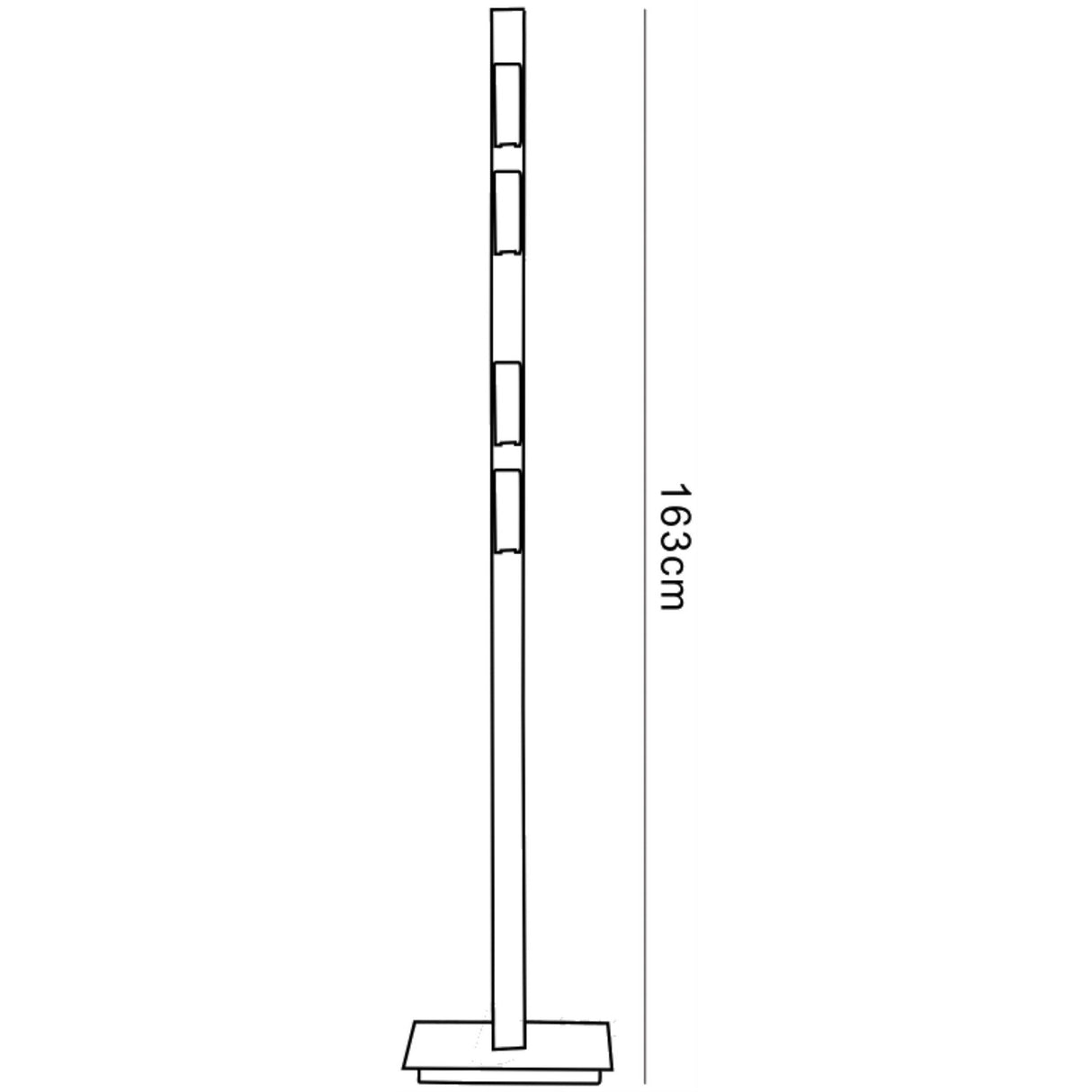 The Arco 4 Light Floor Lamp - Satin Nickel features a contemporary design with four segmented sections and a rectangular base, measuring 163 cm high—perfect for adding modern ambient lighting to any room.