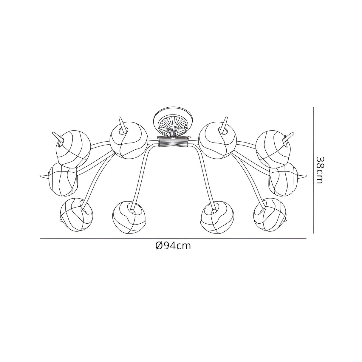 Wave 10 Light Semi-Flush Ceiling Light - Rustic Gold