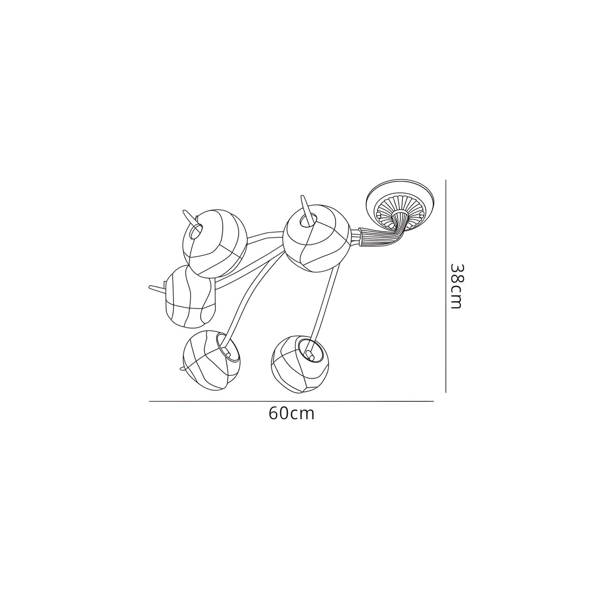 Wave 5 Light Semi-Flush Ceiling Light - Rustic Gold