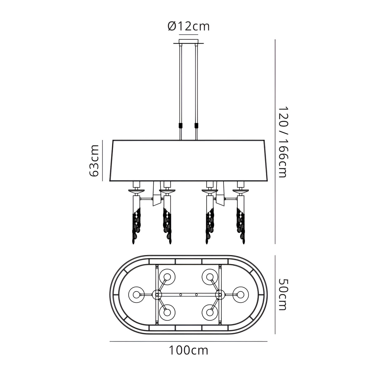 Tiffany Oval 8 Light Crystal Chandelier - Chrome With Cream Shade