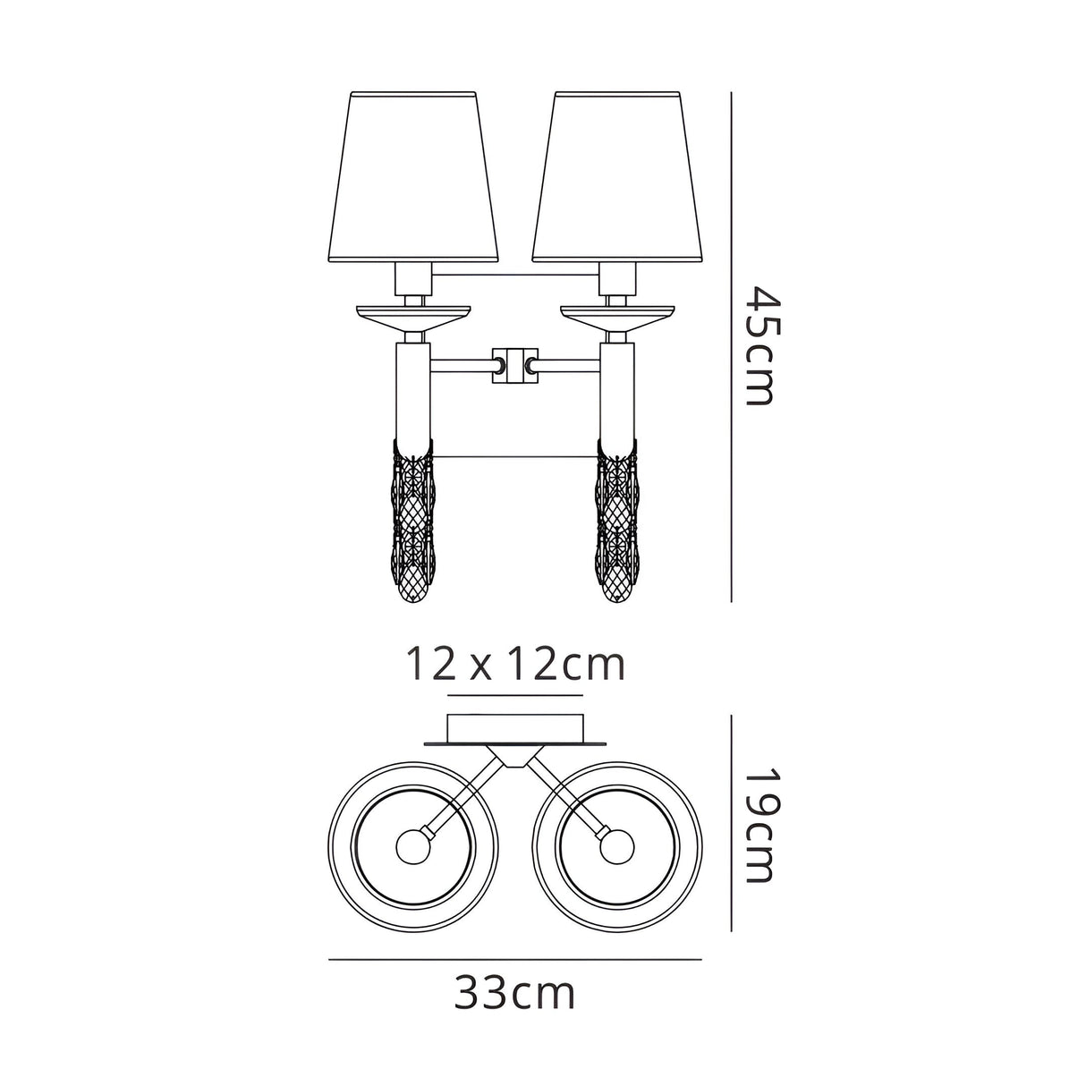 Tiffany 4 Light Crystal Wall Light With Switch - Chrome With Cream Shades