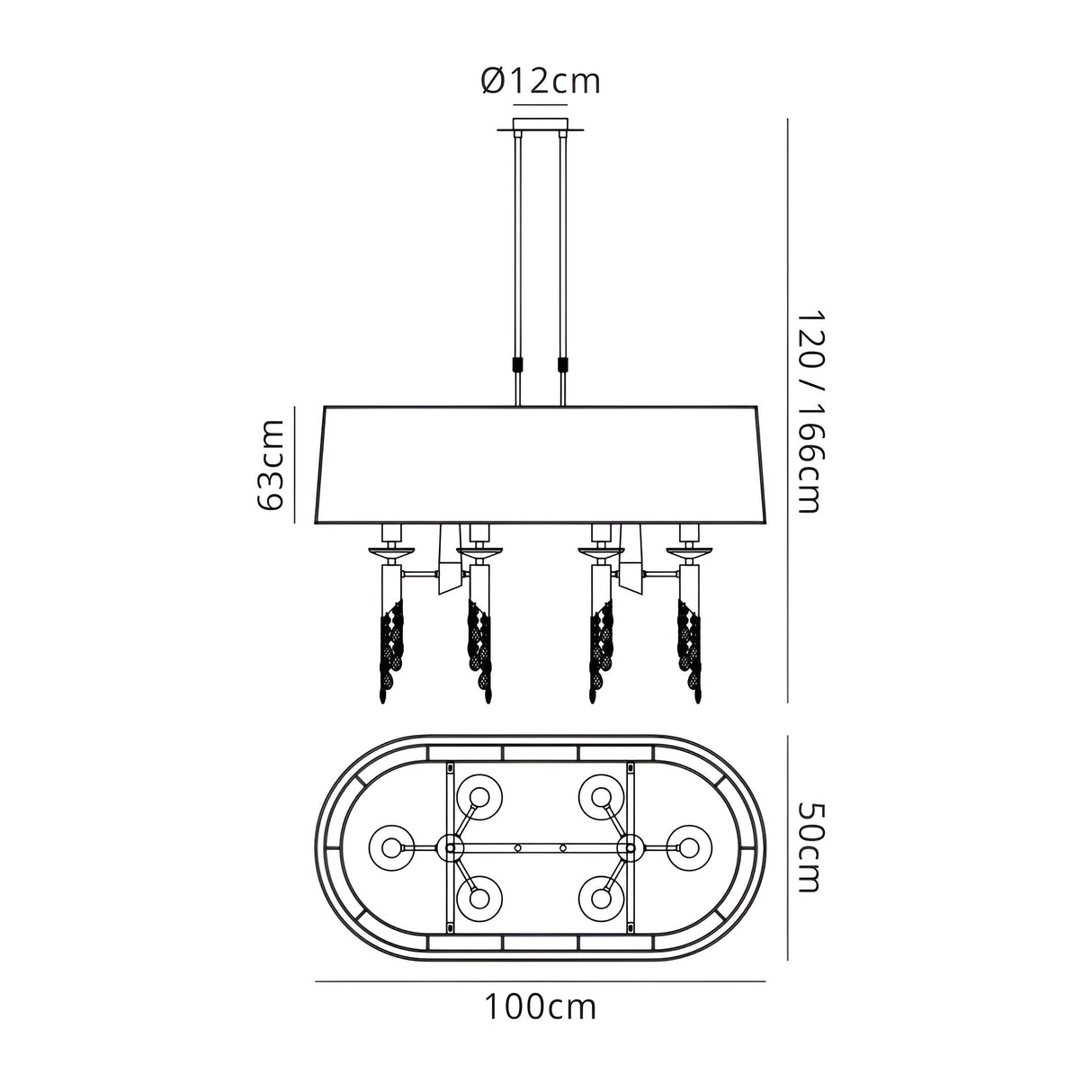 Tiffany Oval 8 Light Crystal Chandelier - Brass With Cream Shade