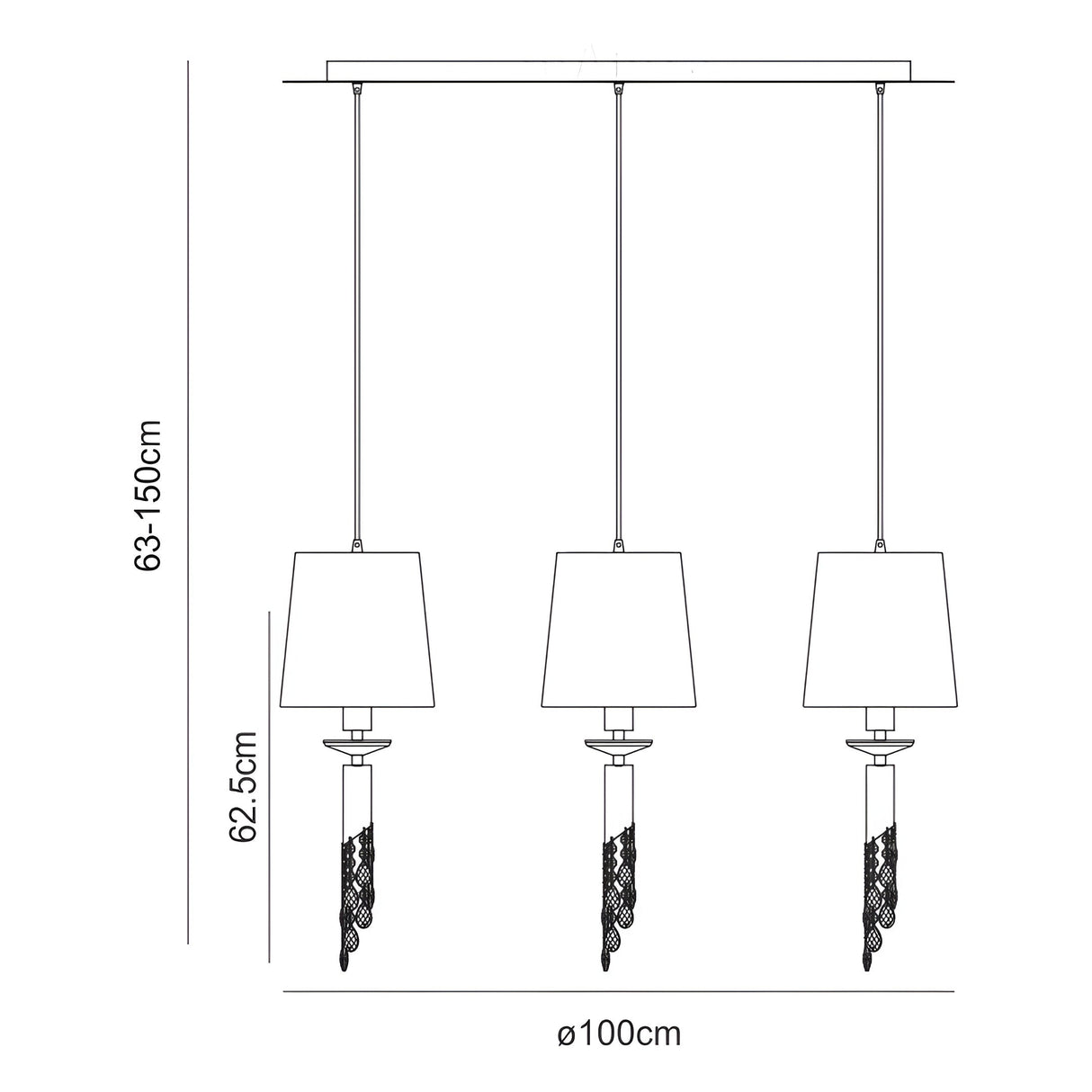 Tiffany 6 Light Crystal Bar Pendant Light - Brass With White Shades