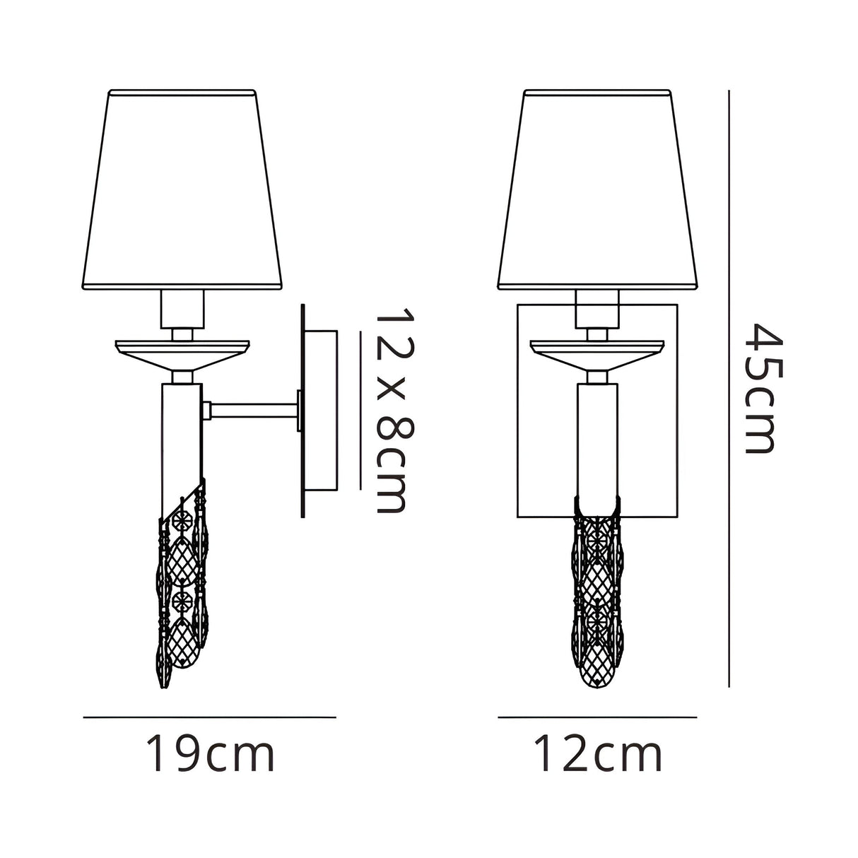 Tiffany 2 Light Crystal Wall Light With Switch - Brass With White Shade