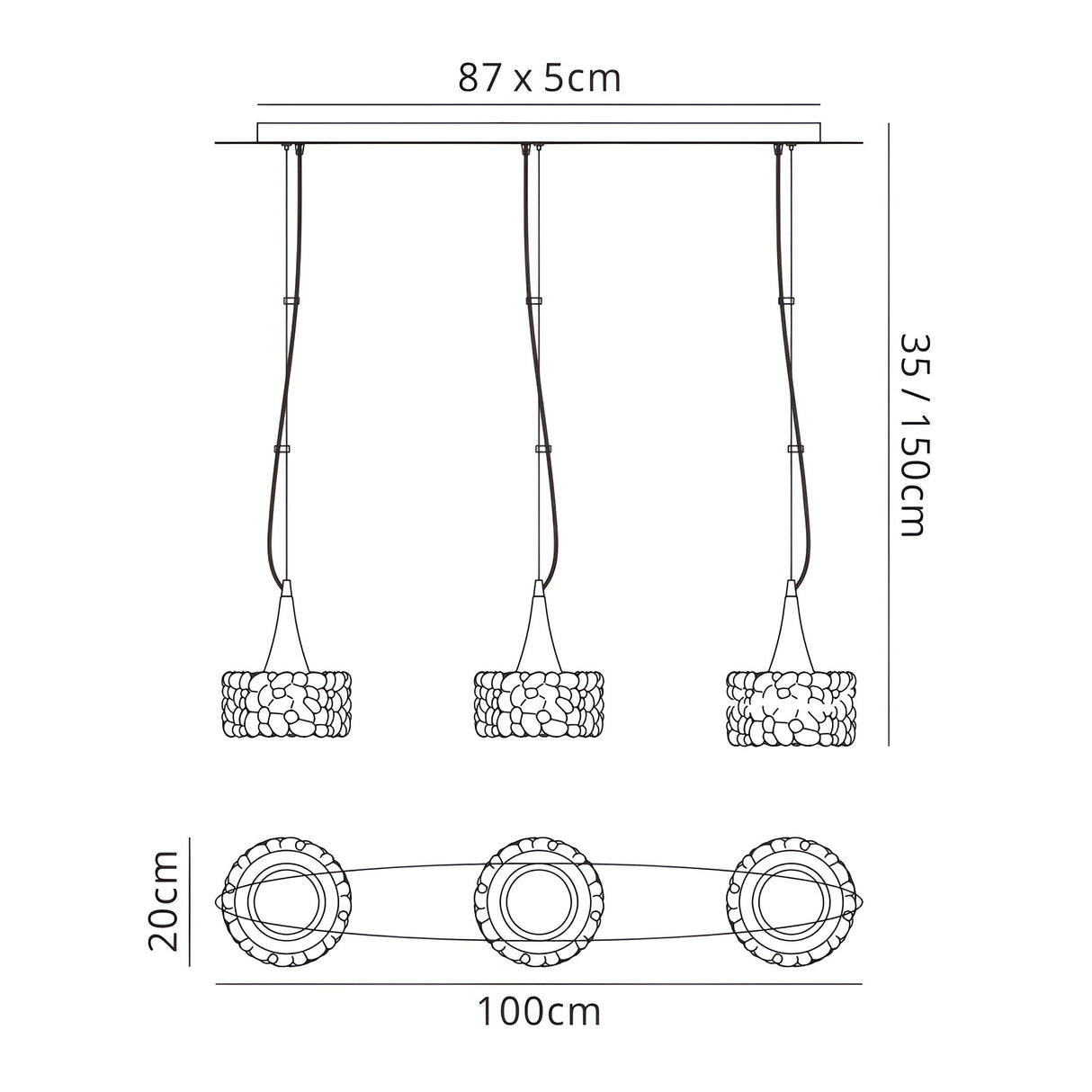 O2 Large 3 Light Bar Pendant Light - Polished Chrome