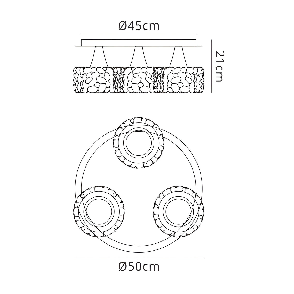 O2 Large 3 Light Semi-Flush Ceiling Light - Polished Chrome