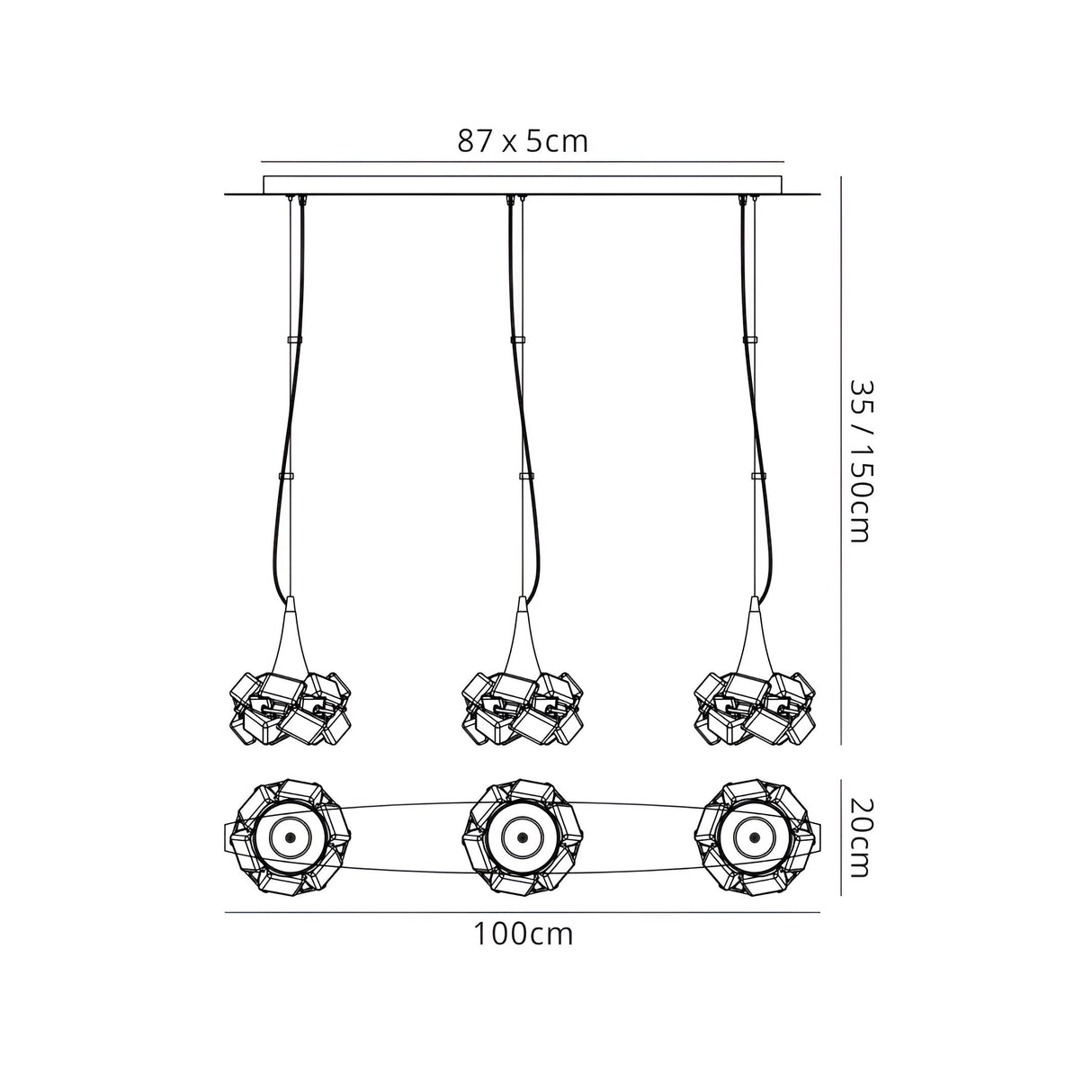 Artic 3 Light Bar Pendant Light - Polished Chrome