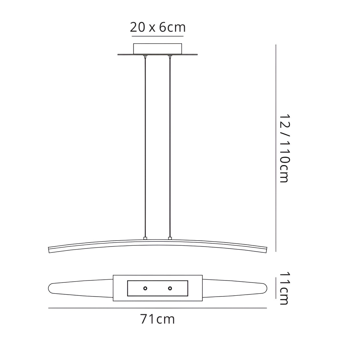 Hemisferic 70cm LED Linear Suspension Light 20W 3000K Bar - Chrome