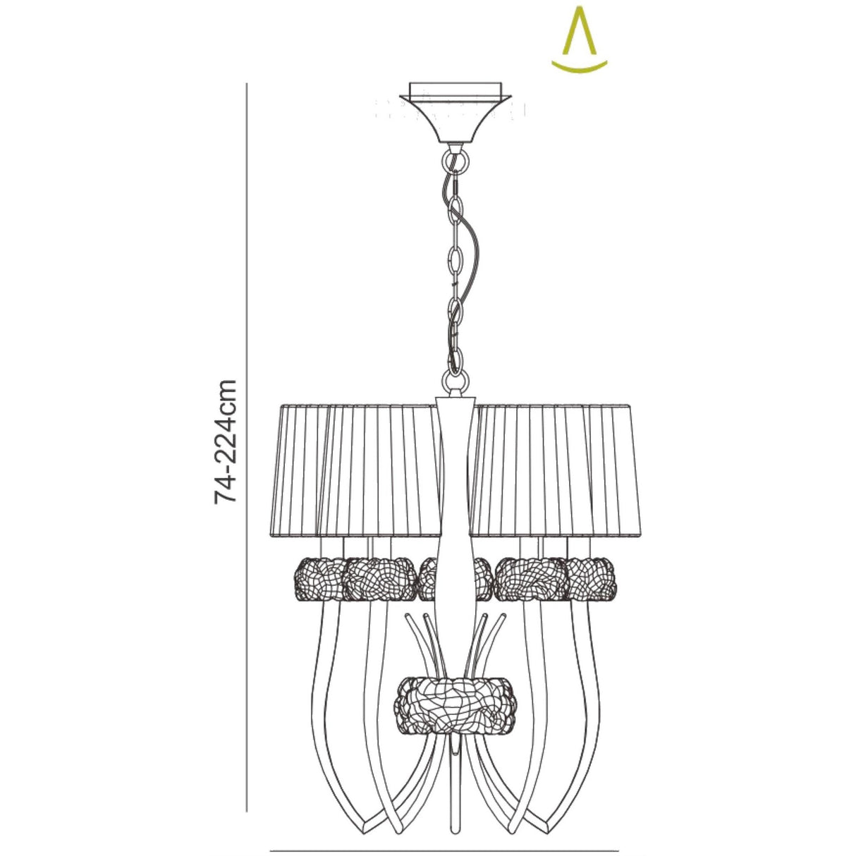 Loewe 50cm Slim 5 Light Chandelier - Antique Brass With White Shades