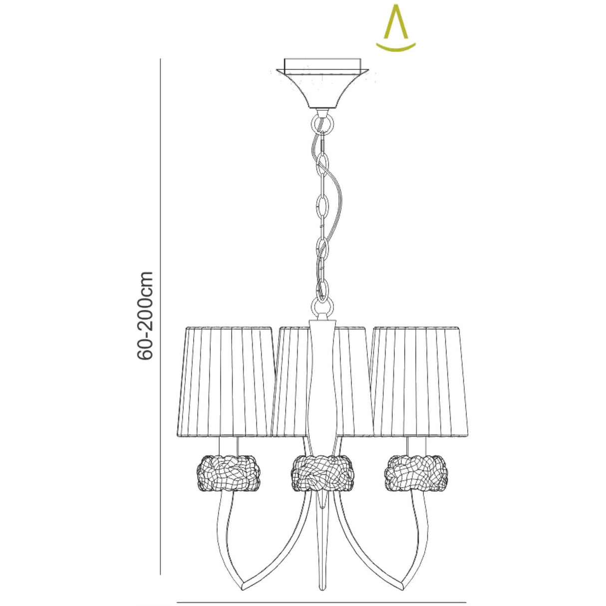 Loewe 50cm 3 Light Chandelier - Antique Brass With White Shades