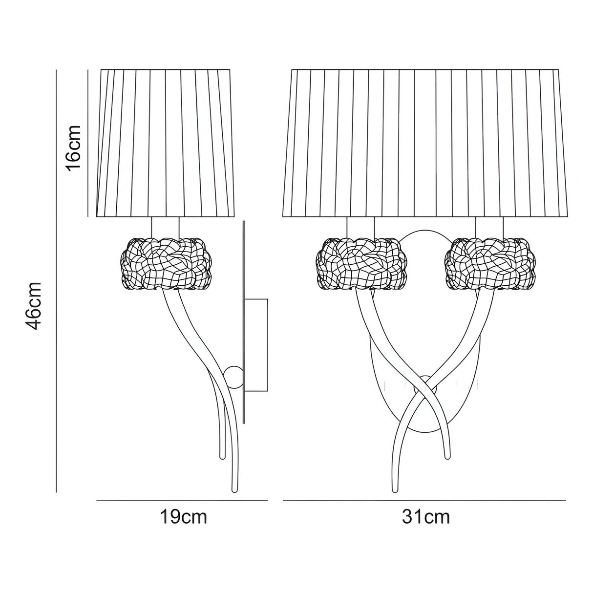 Loewe 2 Light Wall Light With Switch - Brass With Cream Shade